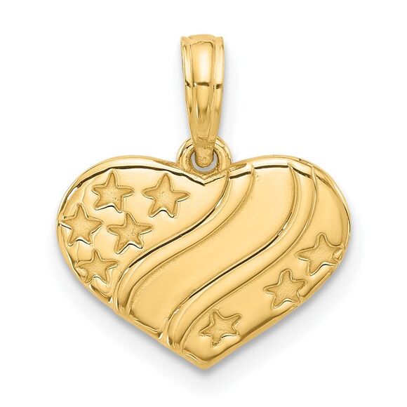 14k Yellow Gold Polished Stars on Heart Pendant